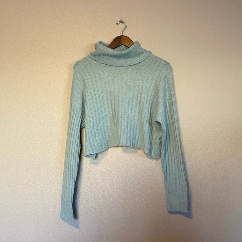 BP Blue Ribbed Crop Turtleneck Sweater